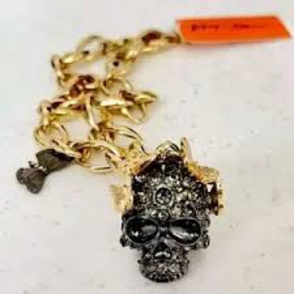 Betsey Johnson Gold and Black Skull necklace pendant